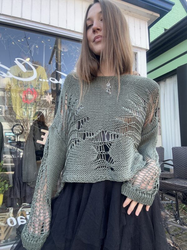 Olive Distressed Sweater