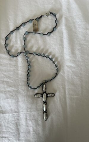 Tara Gasparian Blue Jasper and Pearl Cross