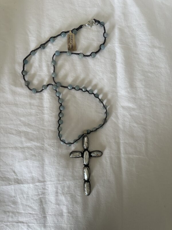 Tara Gasparian Blue Jasper and Pearl Cross