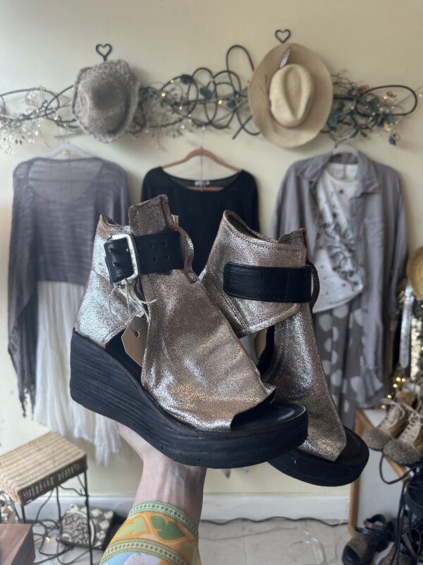 A.S.98 Silver Buckled Wedge