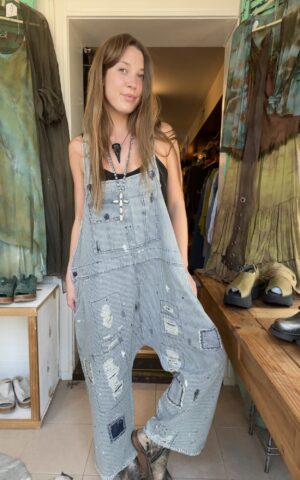 Pin Stripe Distressed Overalls