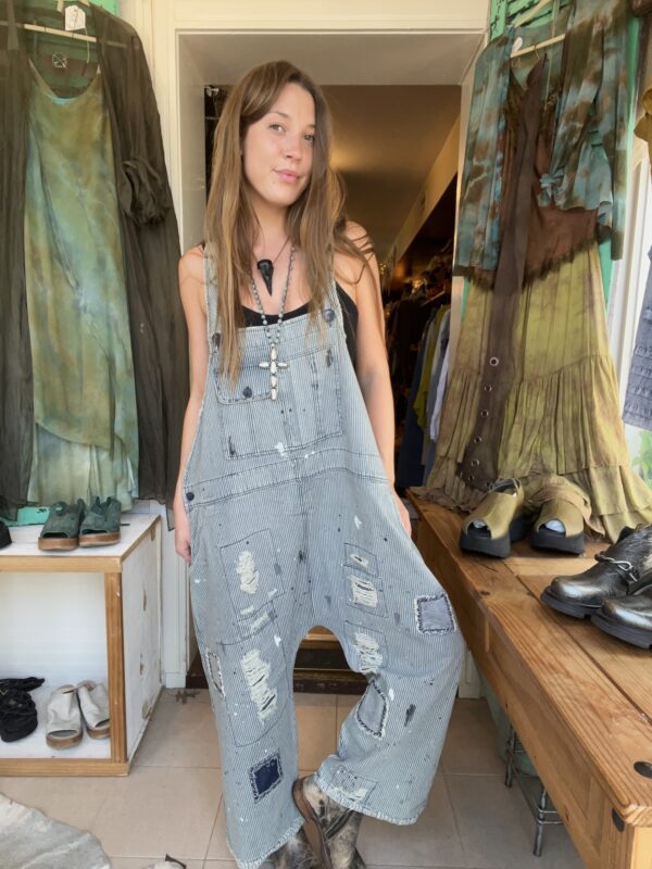 Pin Stripe Distressed Overalls
