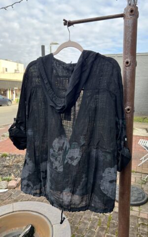 Front Zip Burnt Out Linen Hoodie