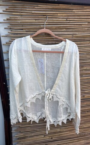 Cream Linen Tie Top