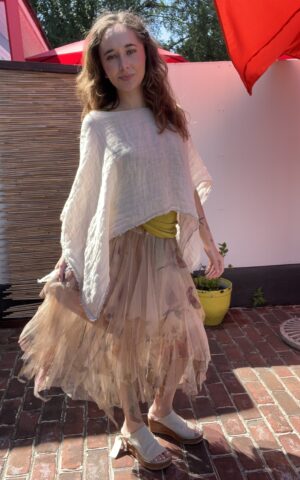 Origami Mesh Printed Midi Skirt